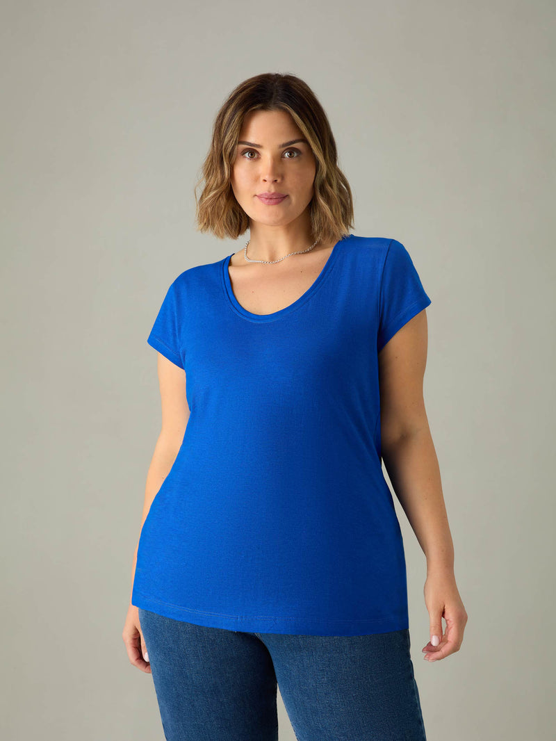 Bright Blue Cotton Slub Scoop Neck T-Shirt