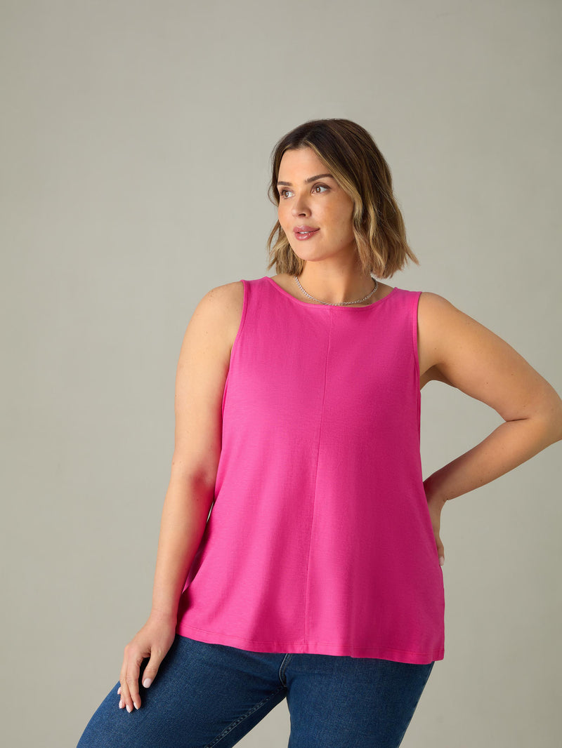 Bright Pink Cotton Slub Round Neck Vest
