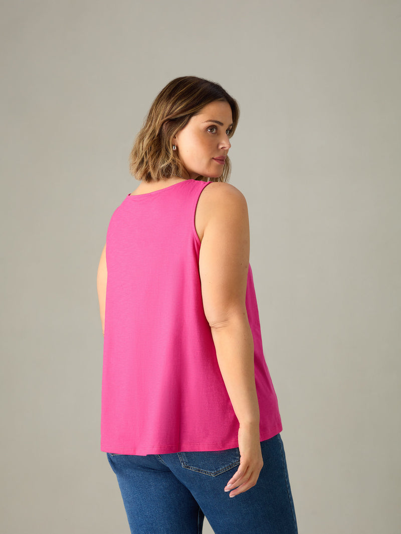 Bright Pink Cotton Slub Round Neck Vest