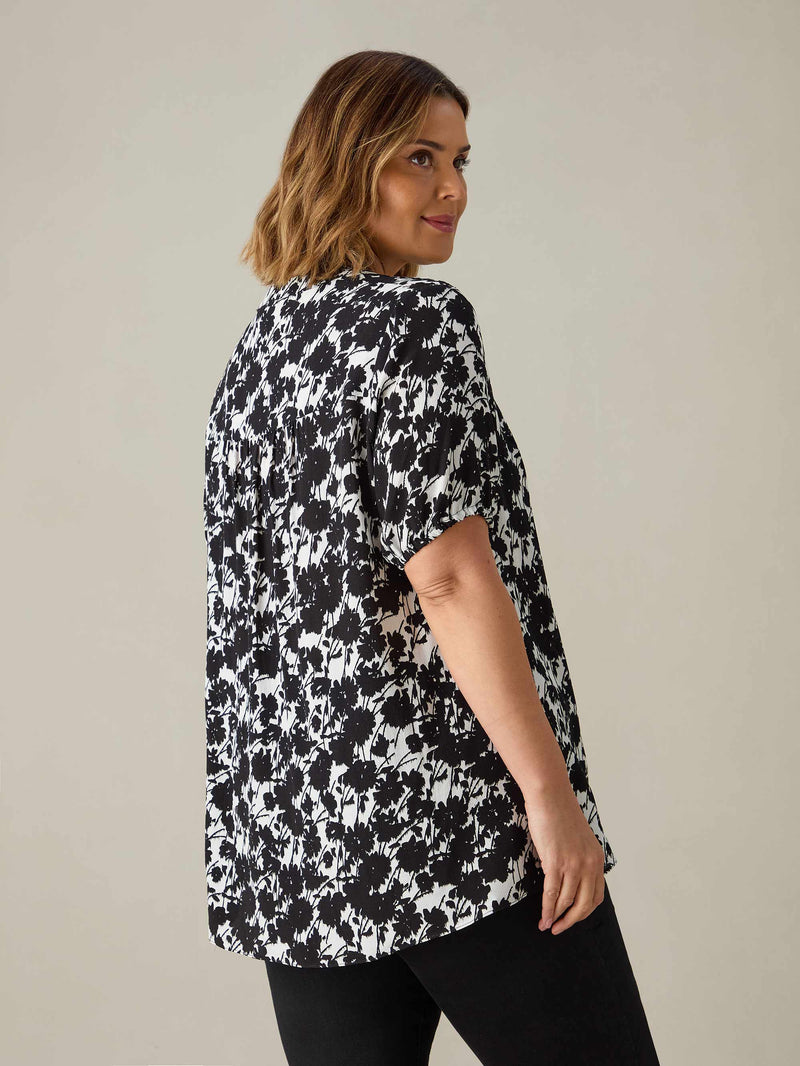 Mono Print Trim Detail Blouse