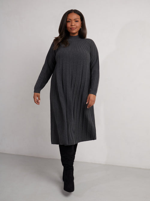 Grey Rib Knitted Midi Dress