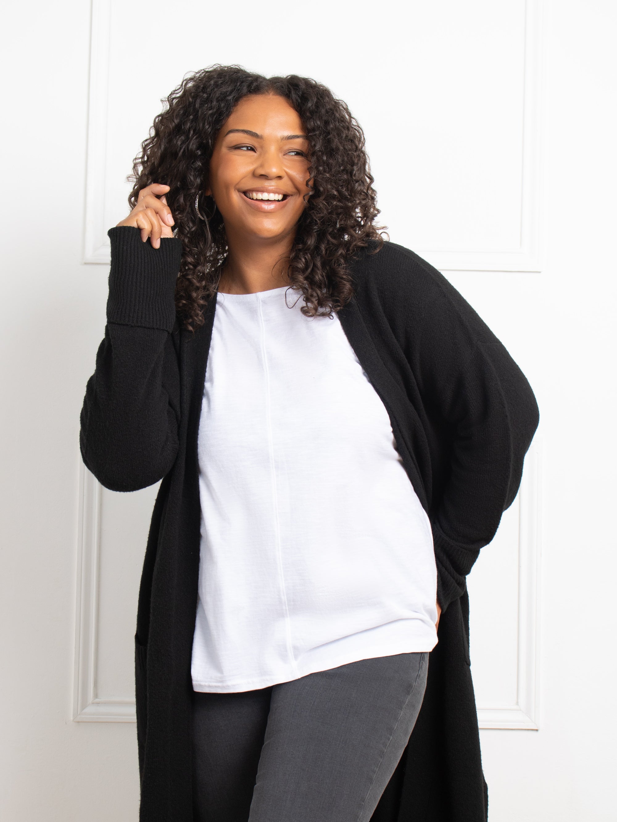 Black longline cardigan plus size best sale