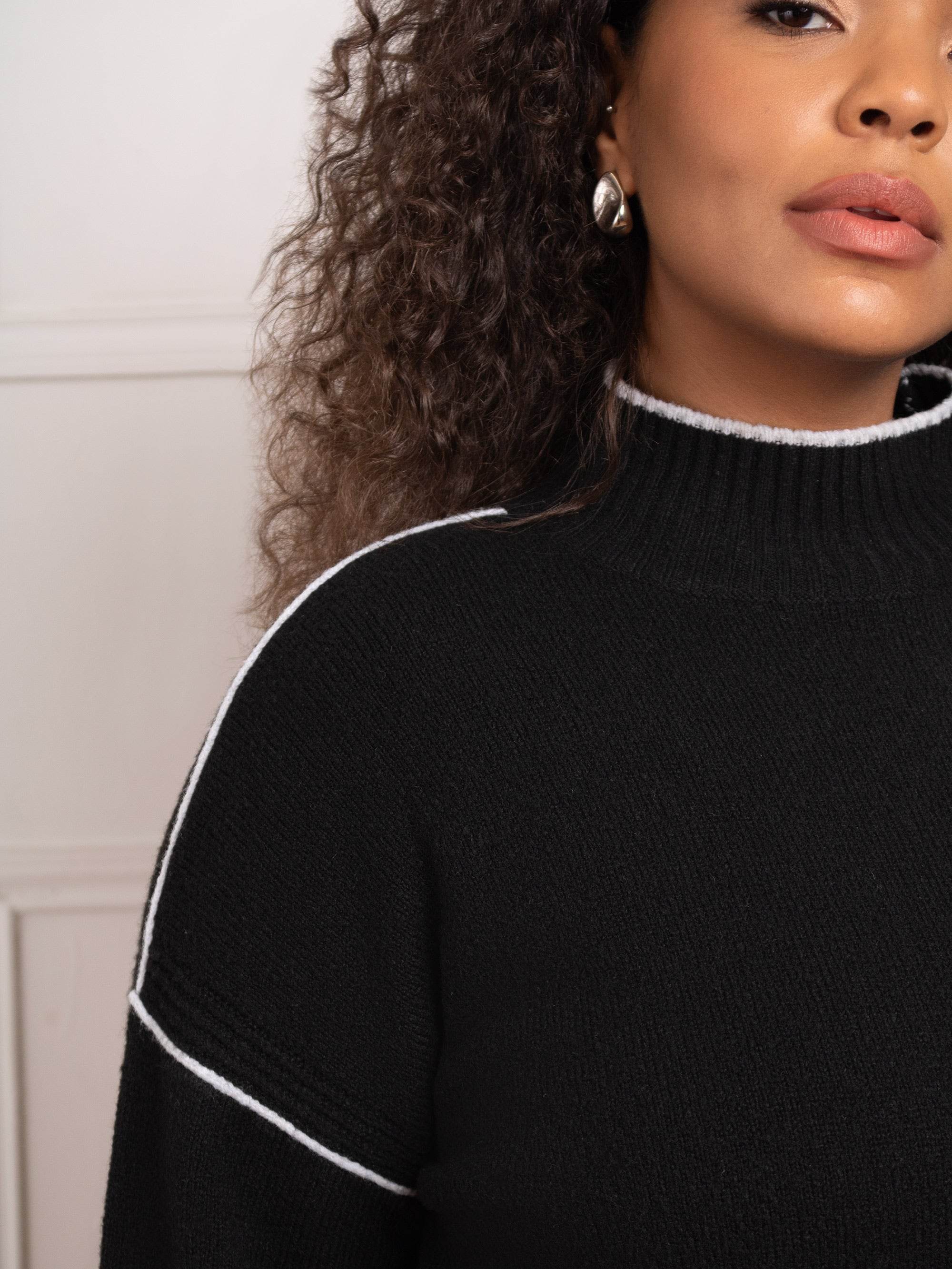 Black Tipped Mock Neck Jumper