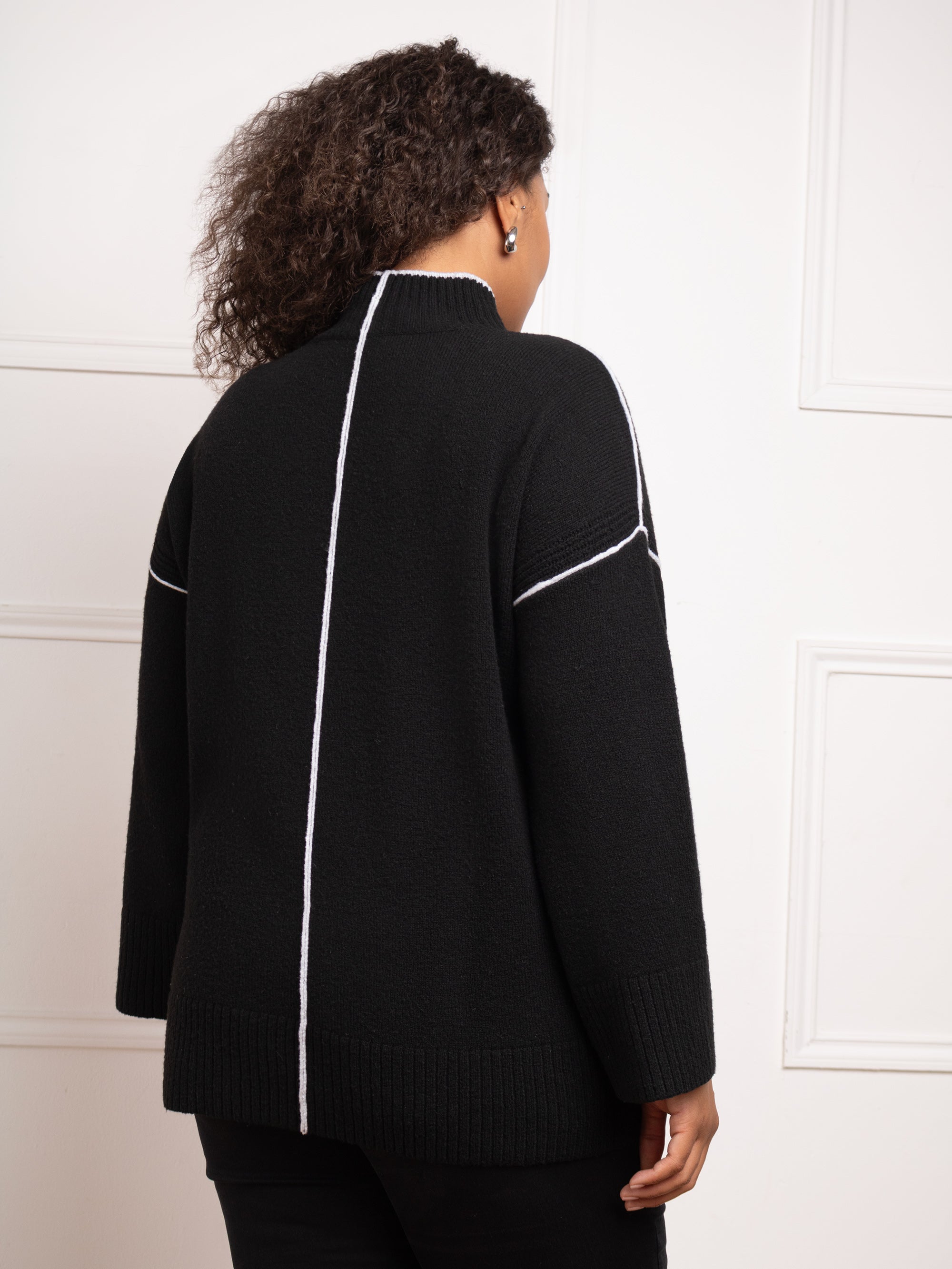 Black Tipped Mock Neck Jumper