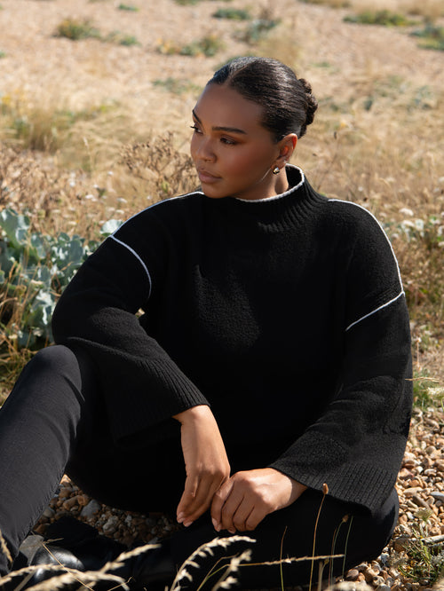 Black Tipped Mock Neck Jumper