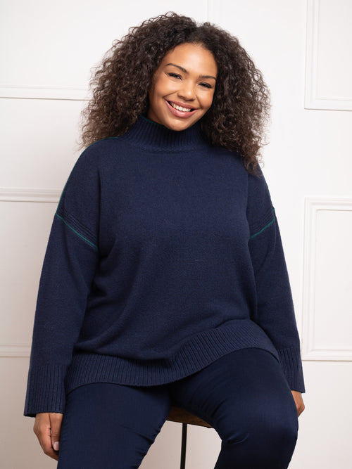 Navy Tipped Mock Neck Jumper