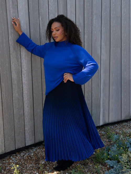 Blue Ombre Pleated Skirt