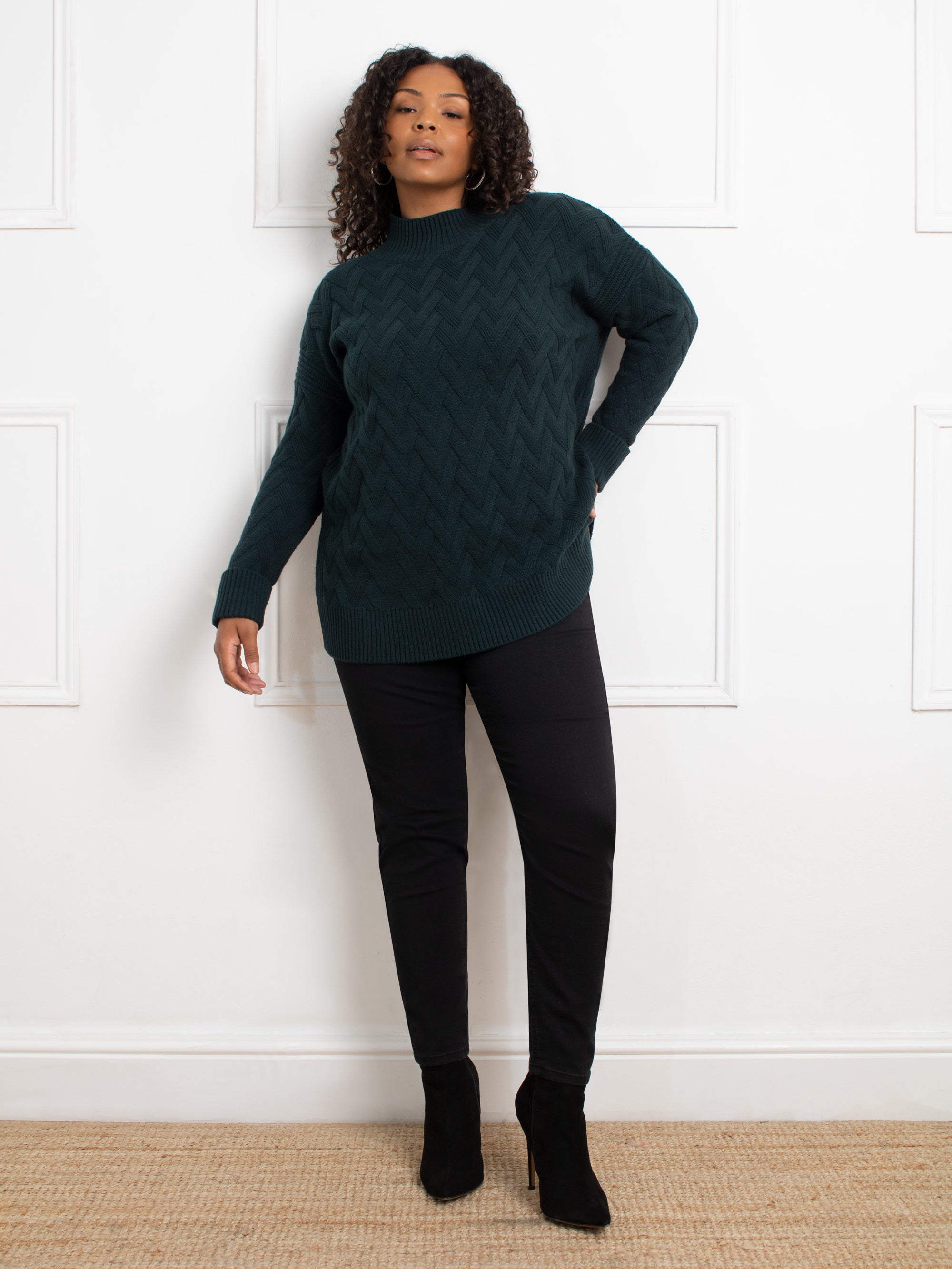 Green Textured Knit Jumper