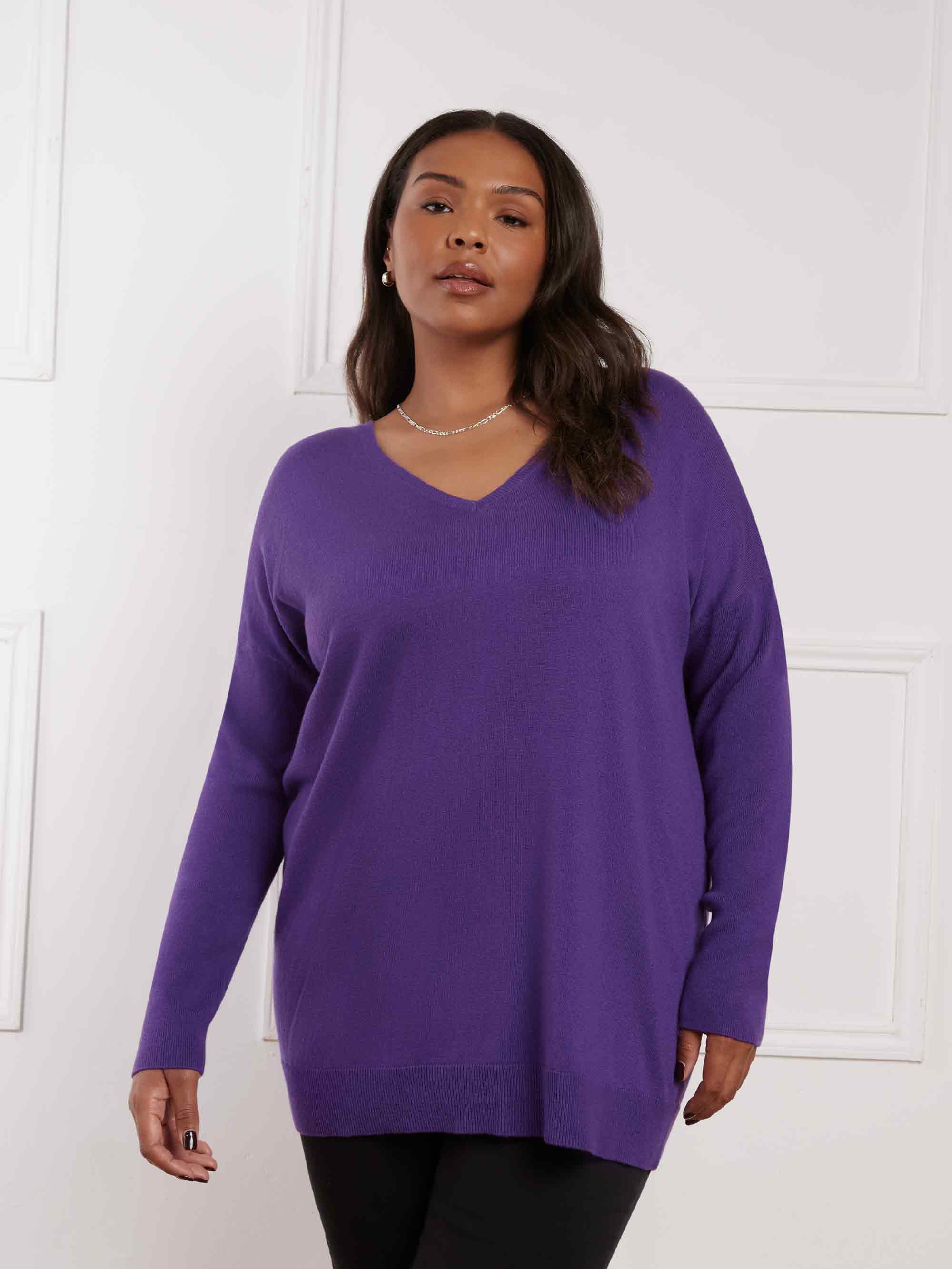 Purple Relaxed V-Neck Jumper