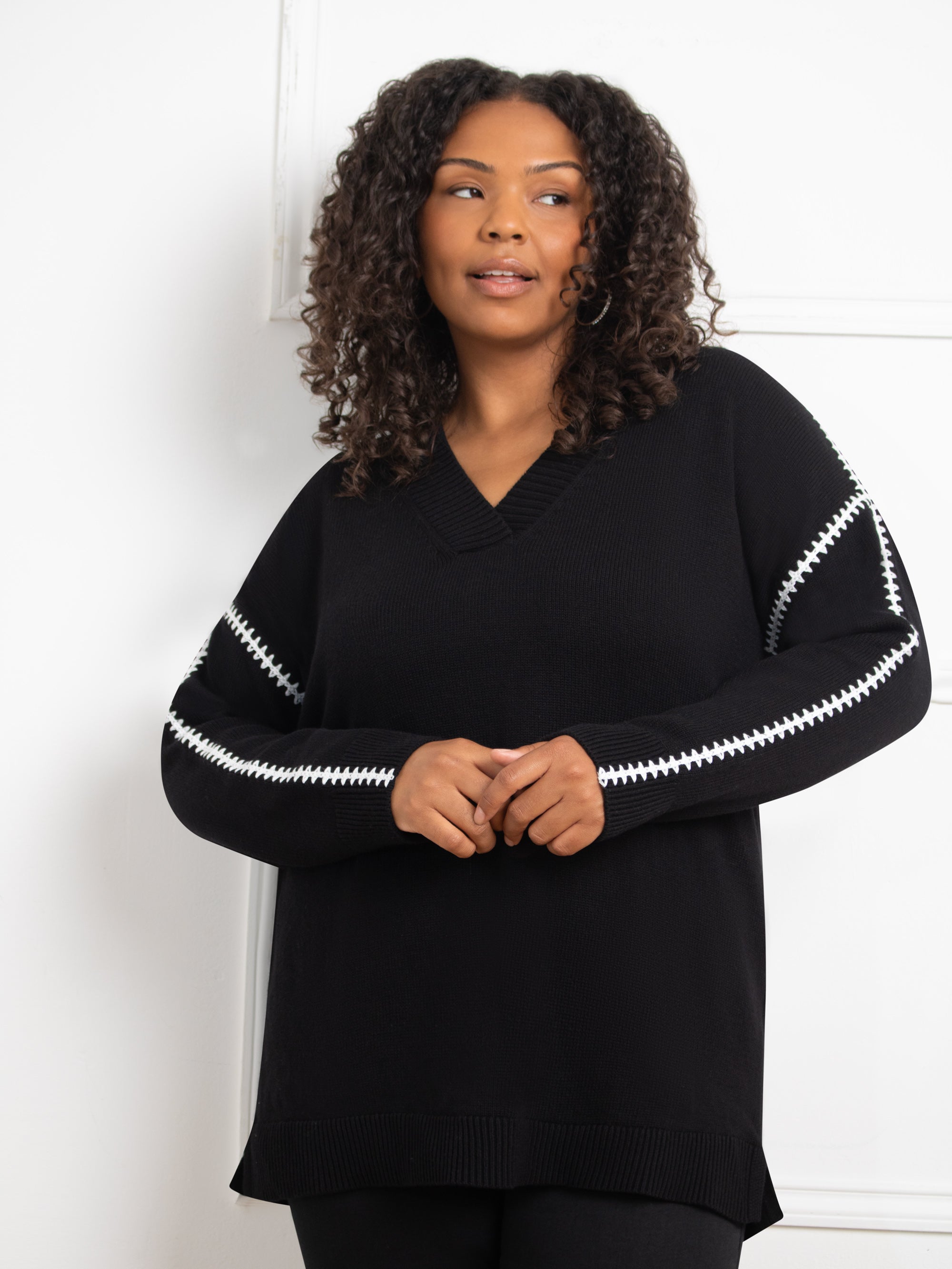 Black Contrast Stitch Jumper