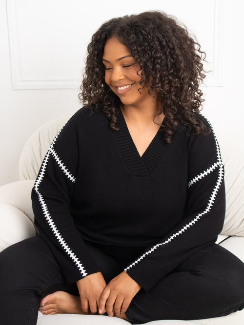 Black Contrast Stitch Jumper