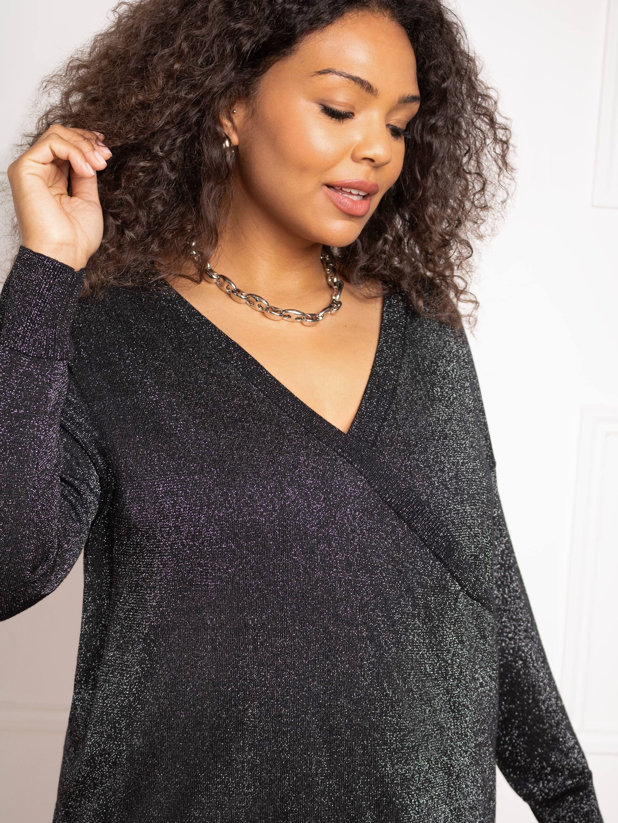 Black Metallic Wrap Jumper