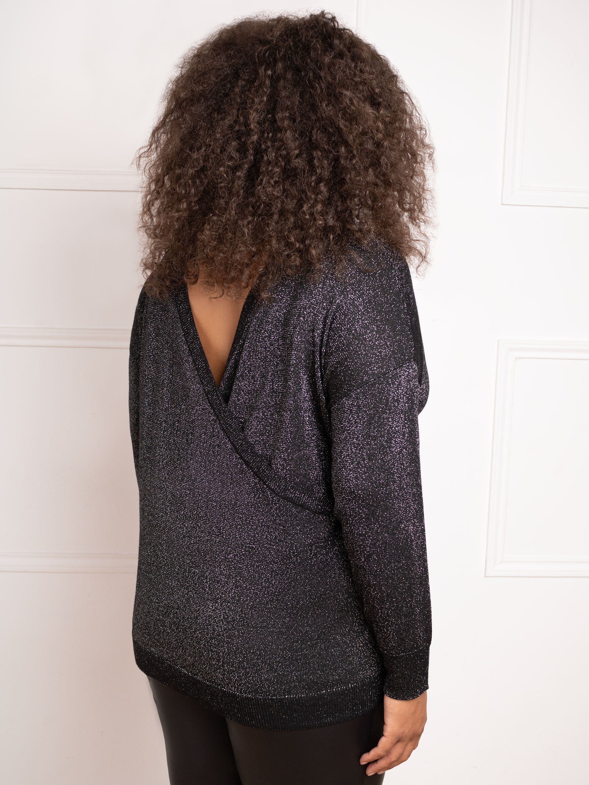 Black Metallic Wrap Jumper