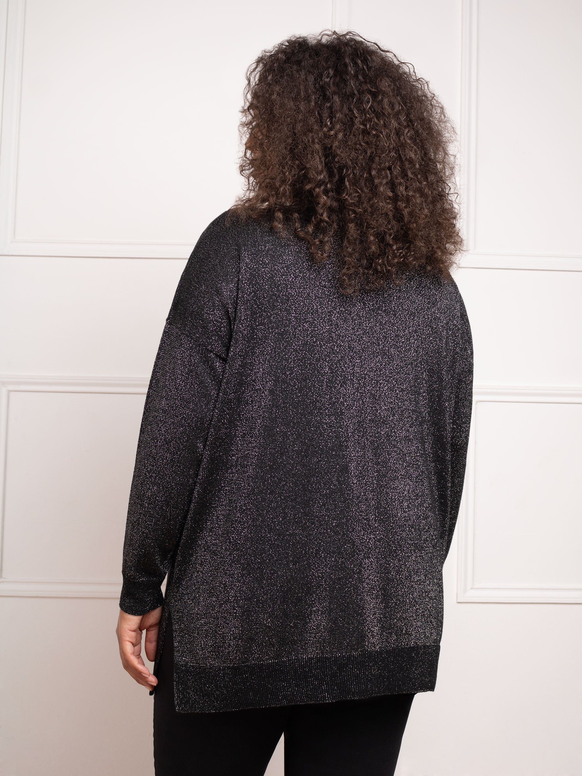 Black Metallic V-Neck Jumper