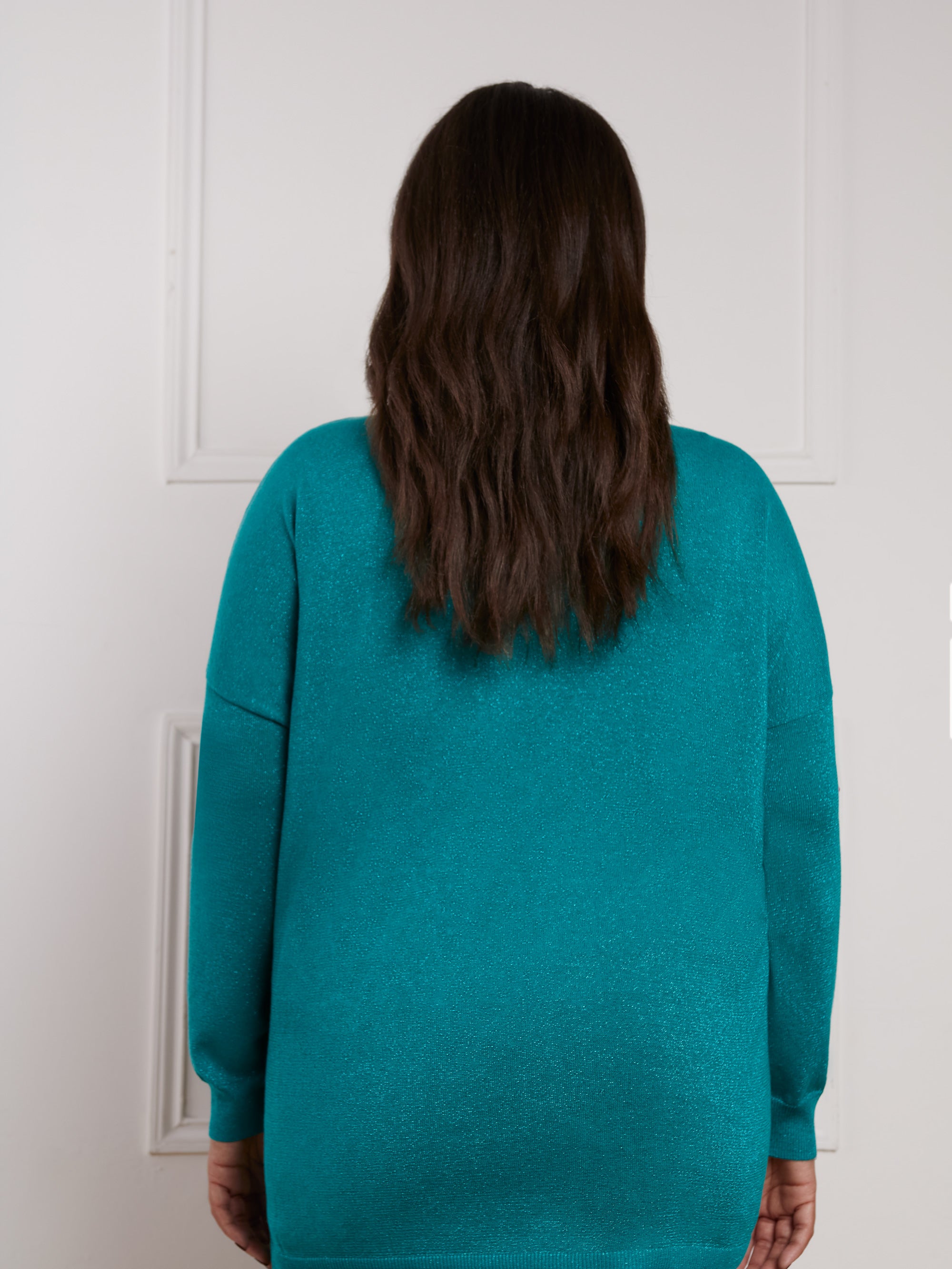 Green Metallic V-Neck Jumper