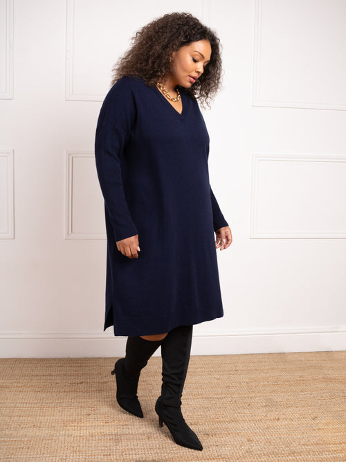 Navy V-Neck Jumper Dress