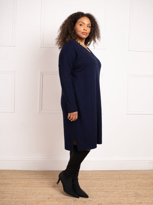 Navy V-Neck Jumper Dress