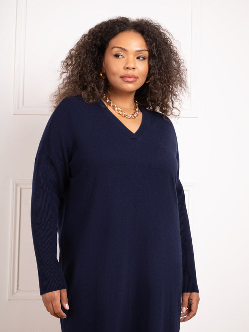 Navy V-Neck Jumper Dress