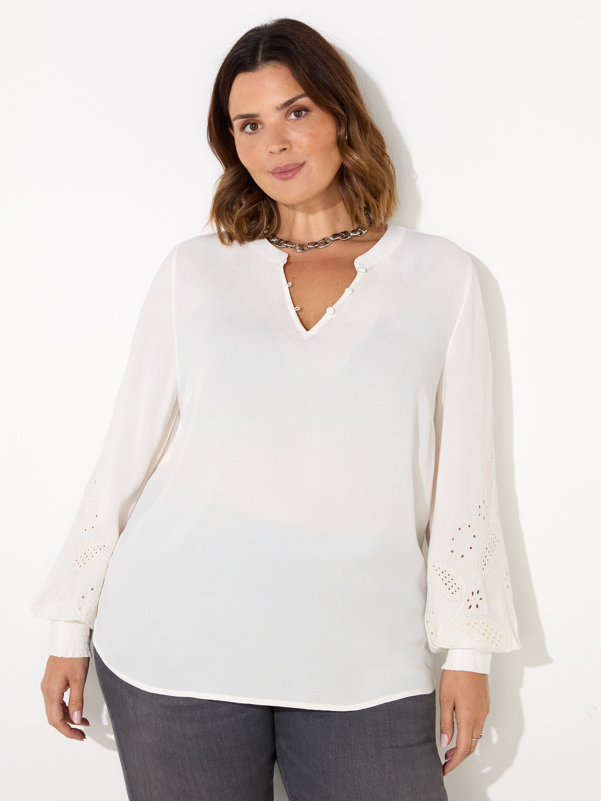 Ivory Crepe Embroidery Blouse