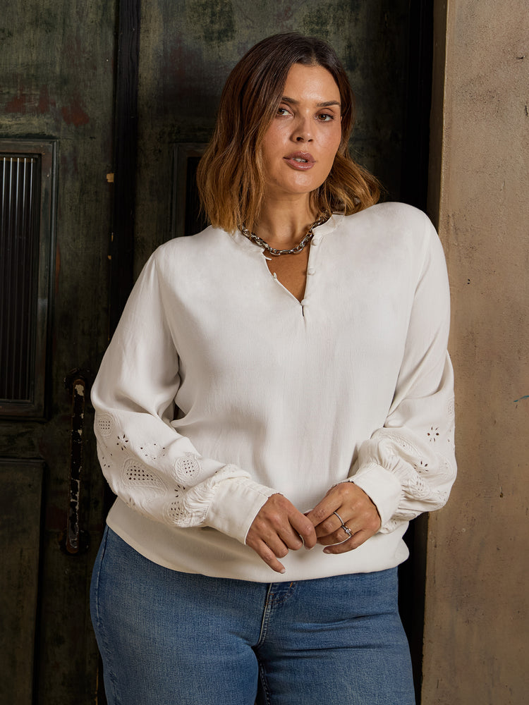 Ivory Crepe Embroidery Blouse