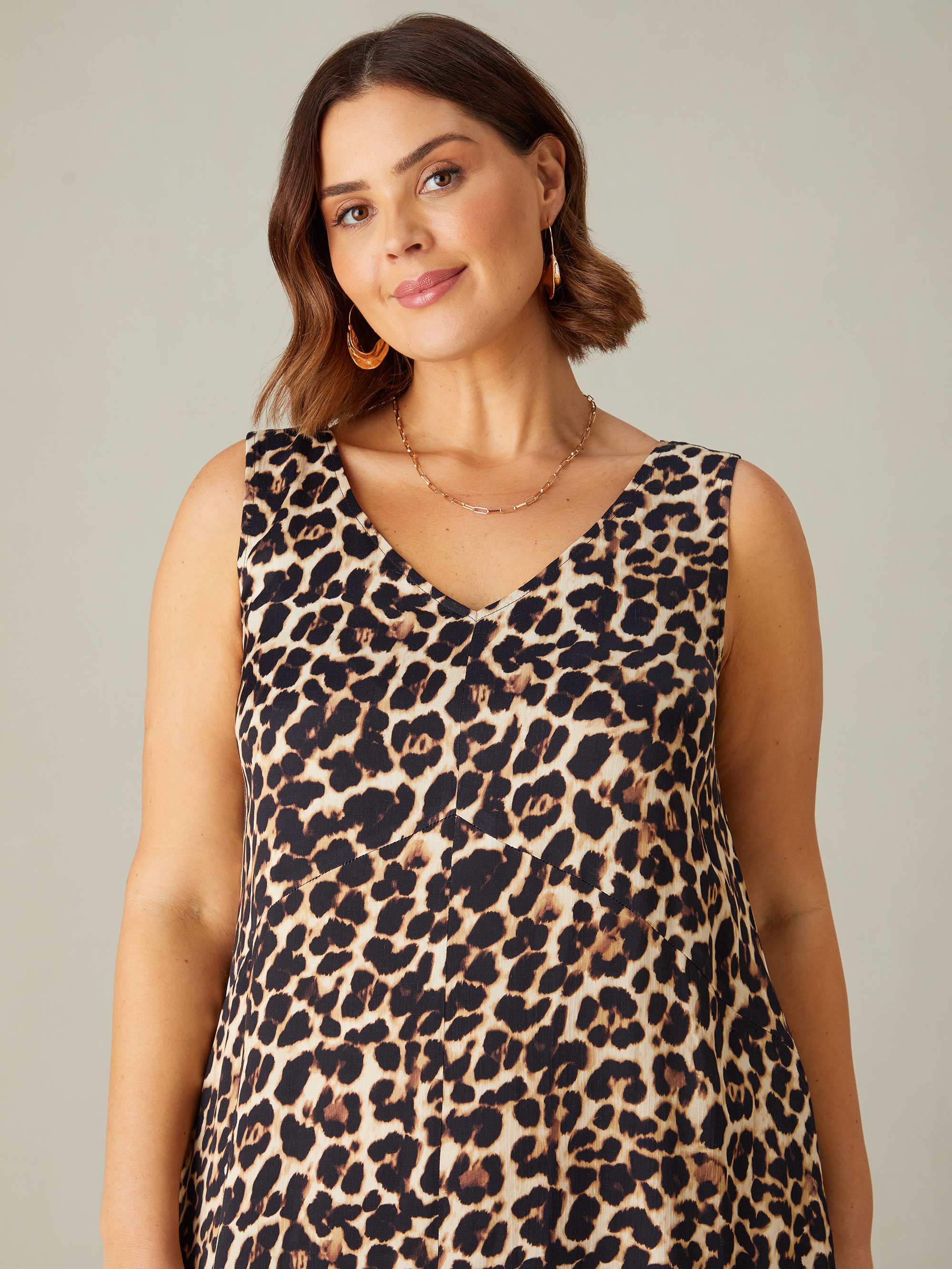 Leopard Print V Neck Maxi Swing Dress