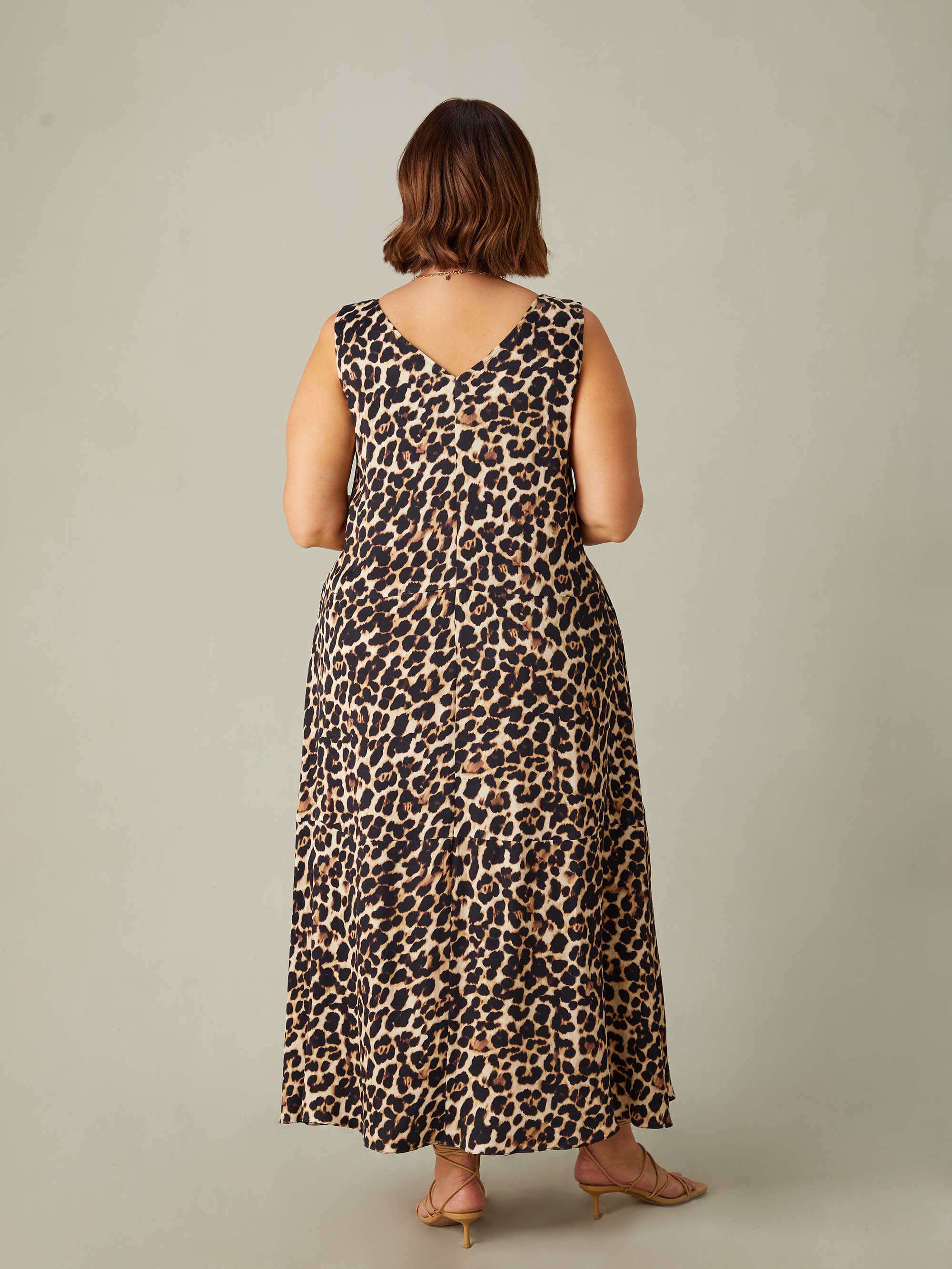 Leopard Print V-Neck Maxi Swing Dress