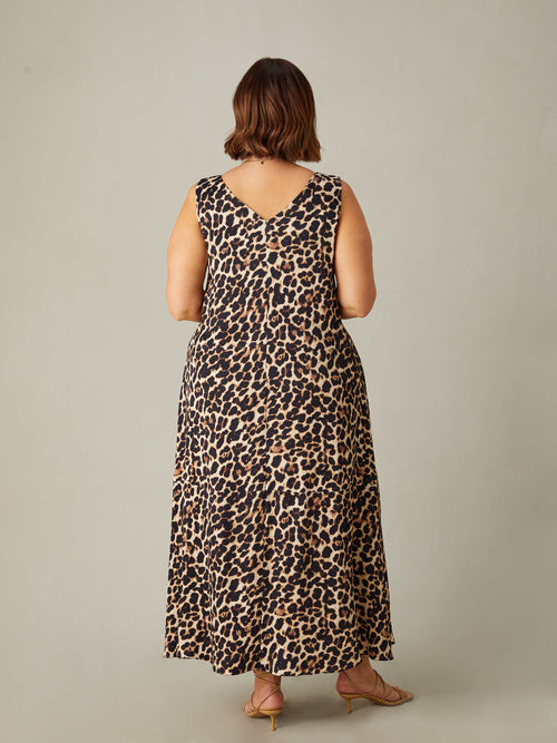 Leopard Print V-Neck Maxi Swing Dress