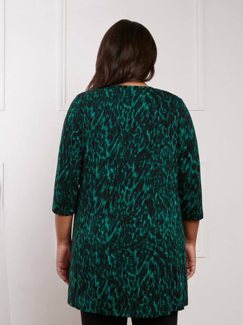 Petite Green Leopard Jersey Pleat Front Tunic