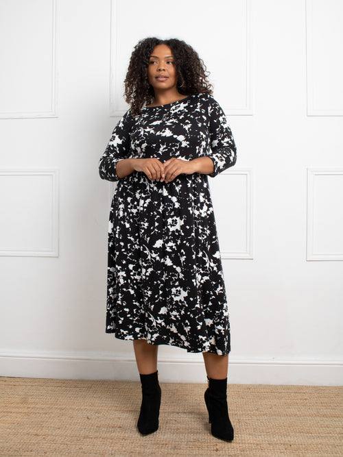 Mono Floral Jersey Midi Dress