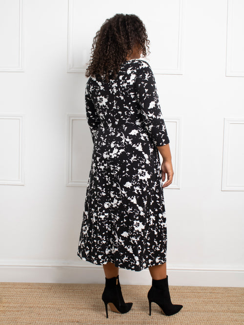 Mono Floral Jersey Midi Dress