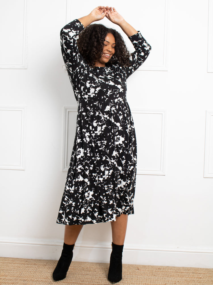 Mono Floral Jersey Midi Dress