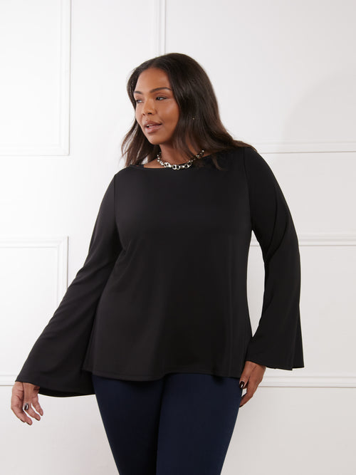 Black Jersey Flared Sleeve Top