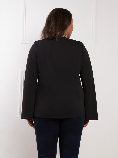 Black Jersey Flared Sleeve Top