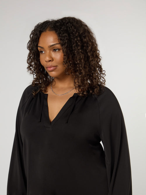 Black Jersey V-Neck Raglan Sleeve Blouse