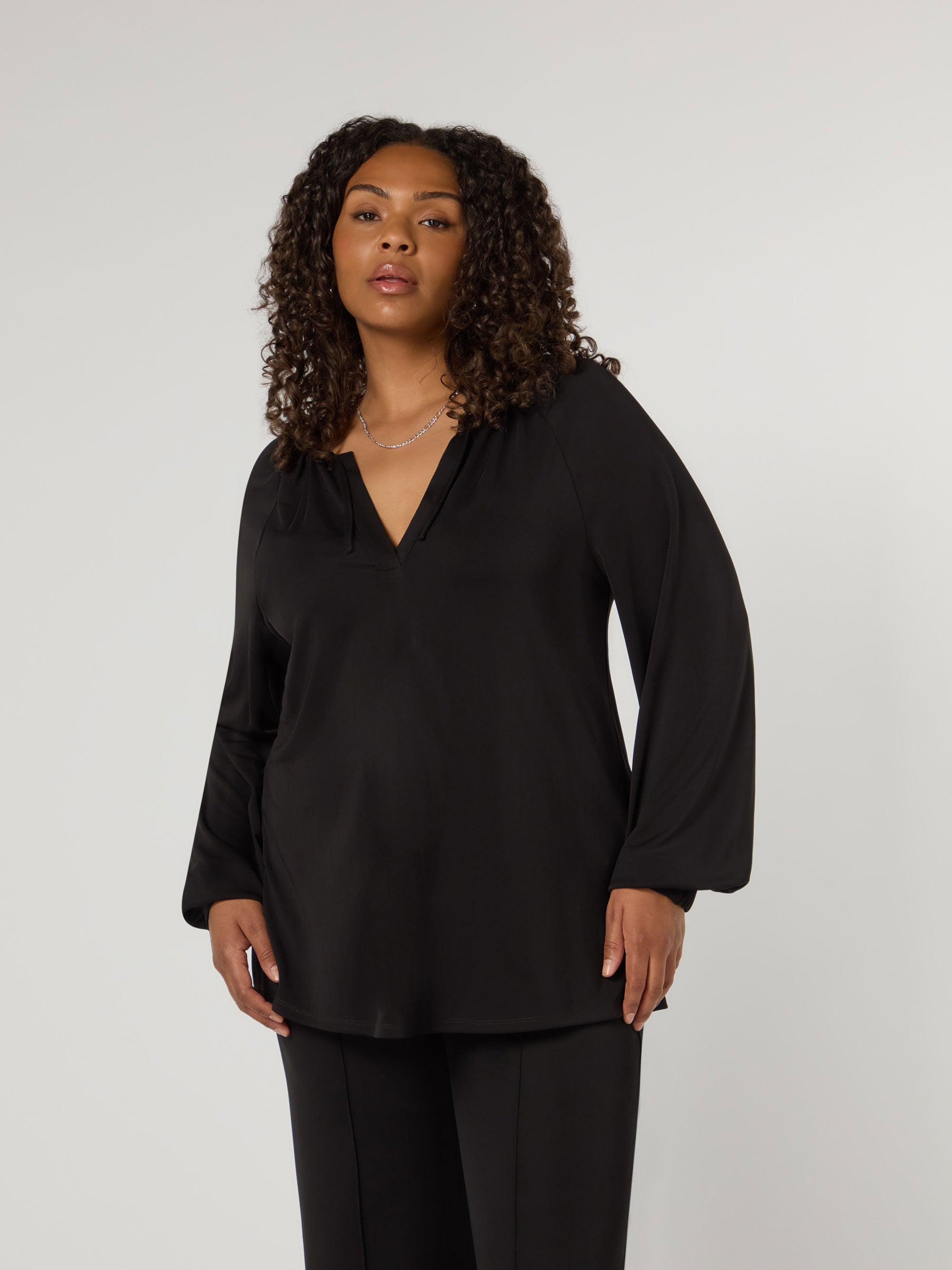 Black Jersey V-Neck Raglan Sleeve Blouse