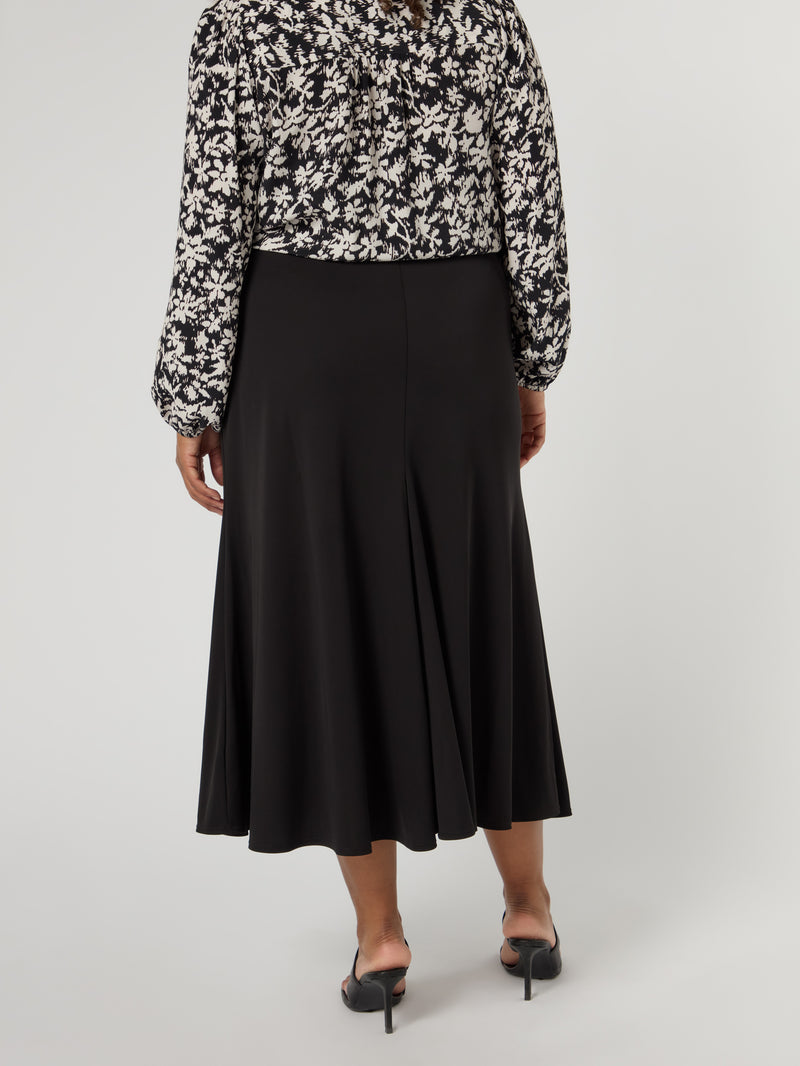 Black Jersey Seamed Maxi Skirt