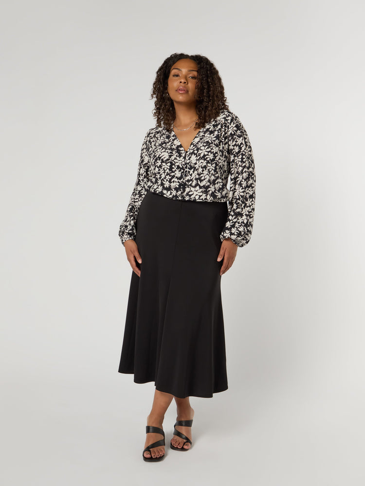 Black Jersey Seamed Maxi Skirt