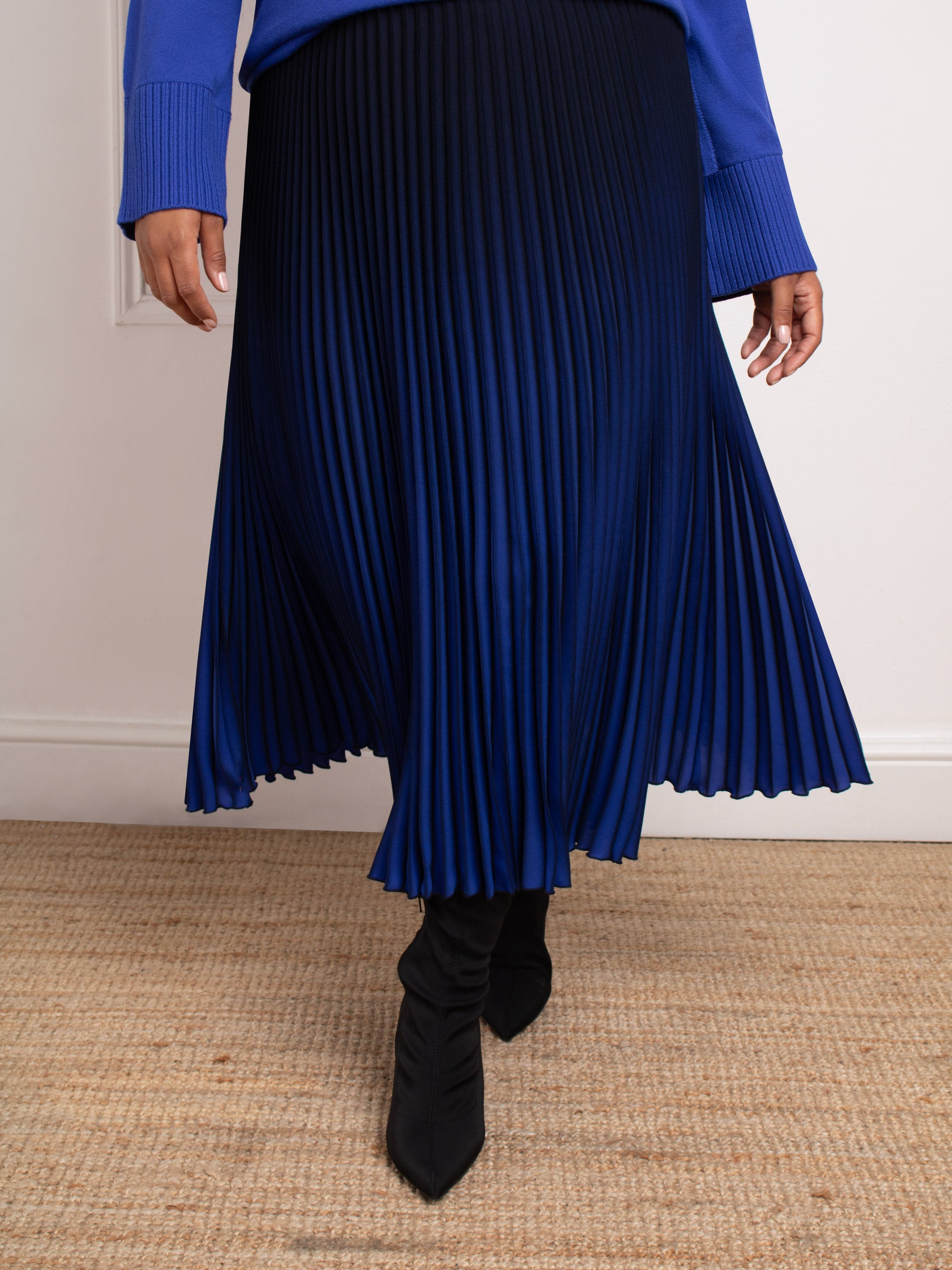 Blue Ombre Pleated Skirt