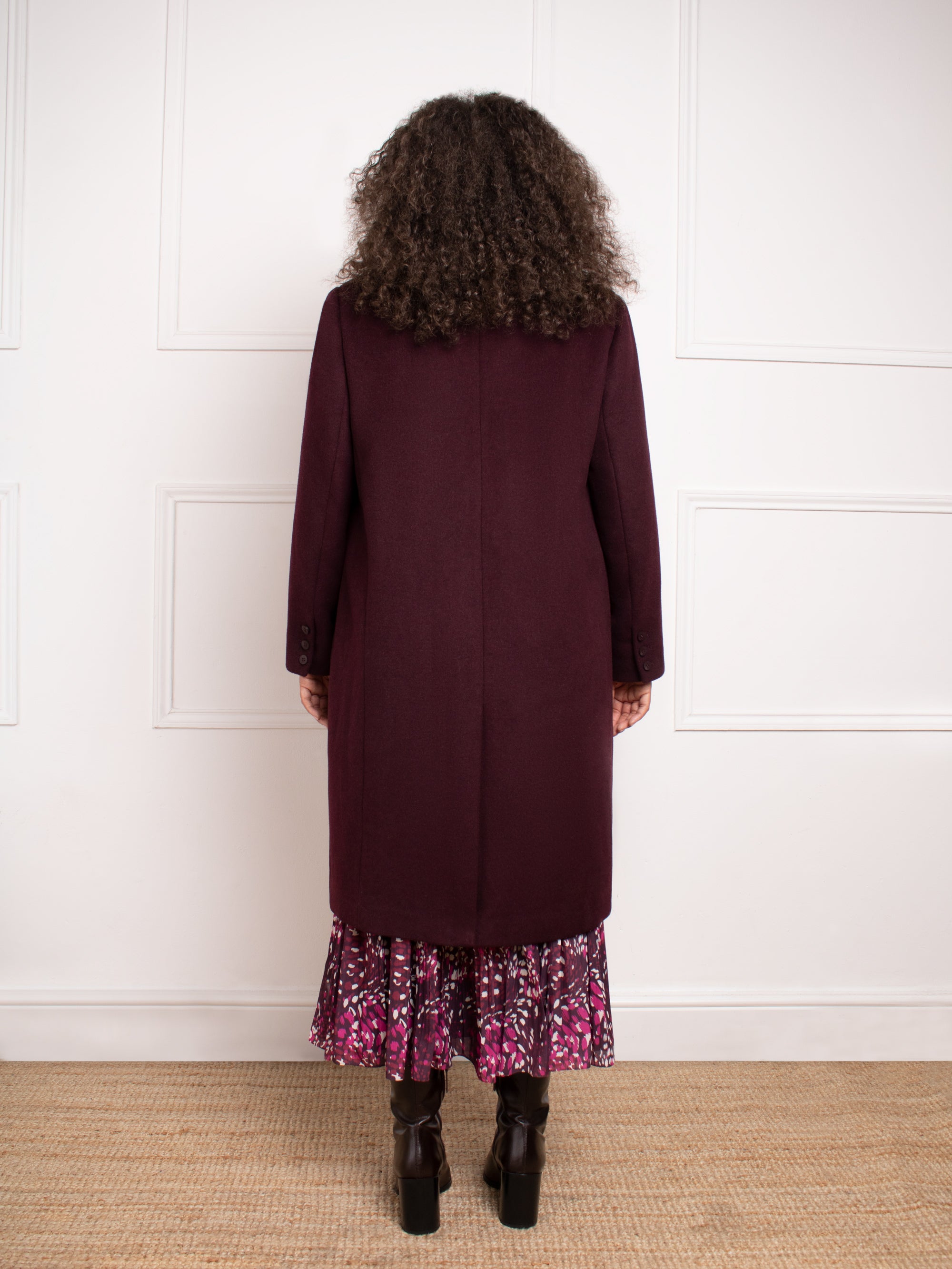 Aubergine Wool Blend Long Tailored Coat