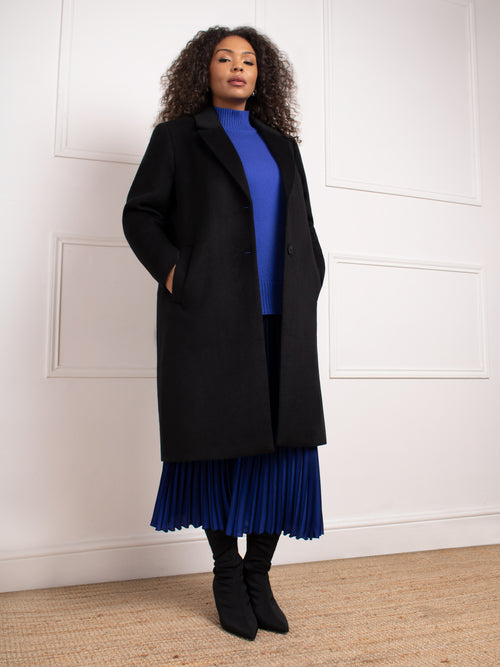 Black Wool Blend Long Tailored Coat