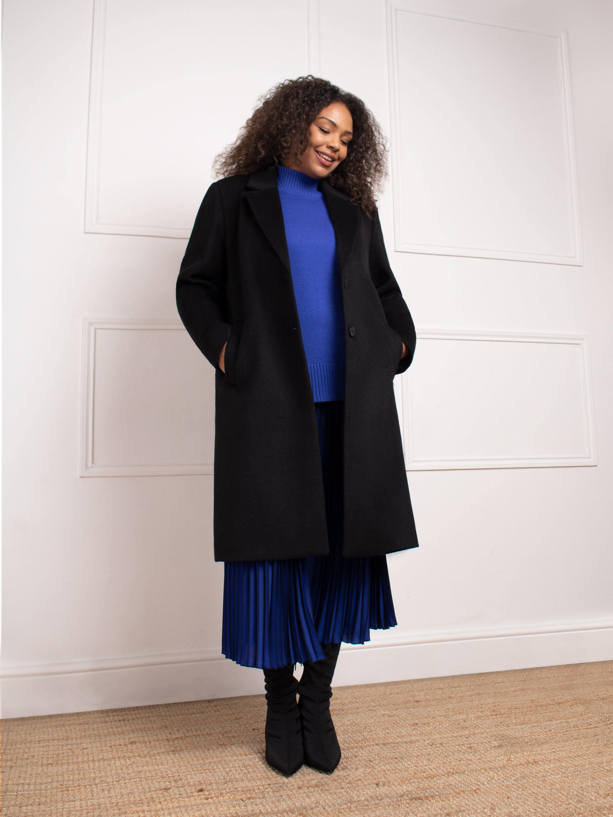 Black Wool Blend Long Tailored Coat