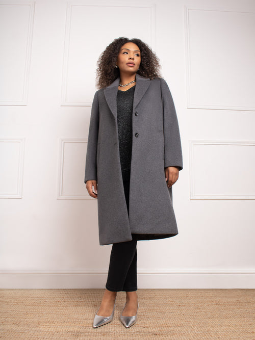 Grey Wool Blend Long Tailored Coat