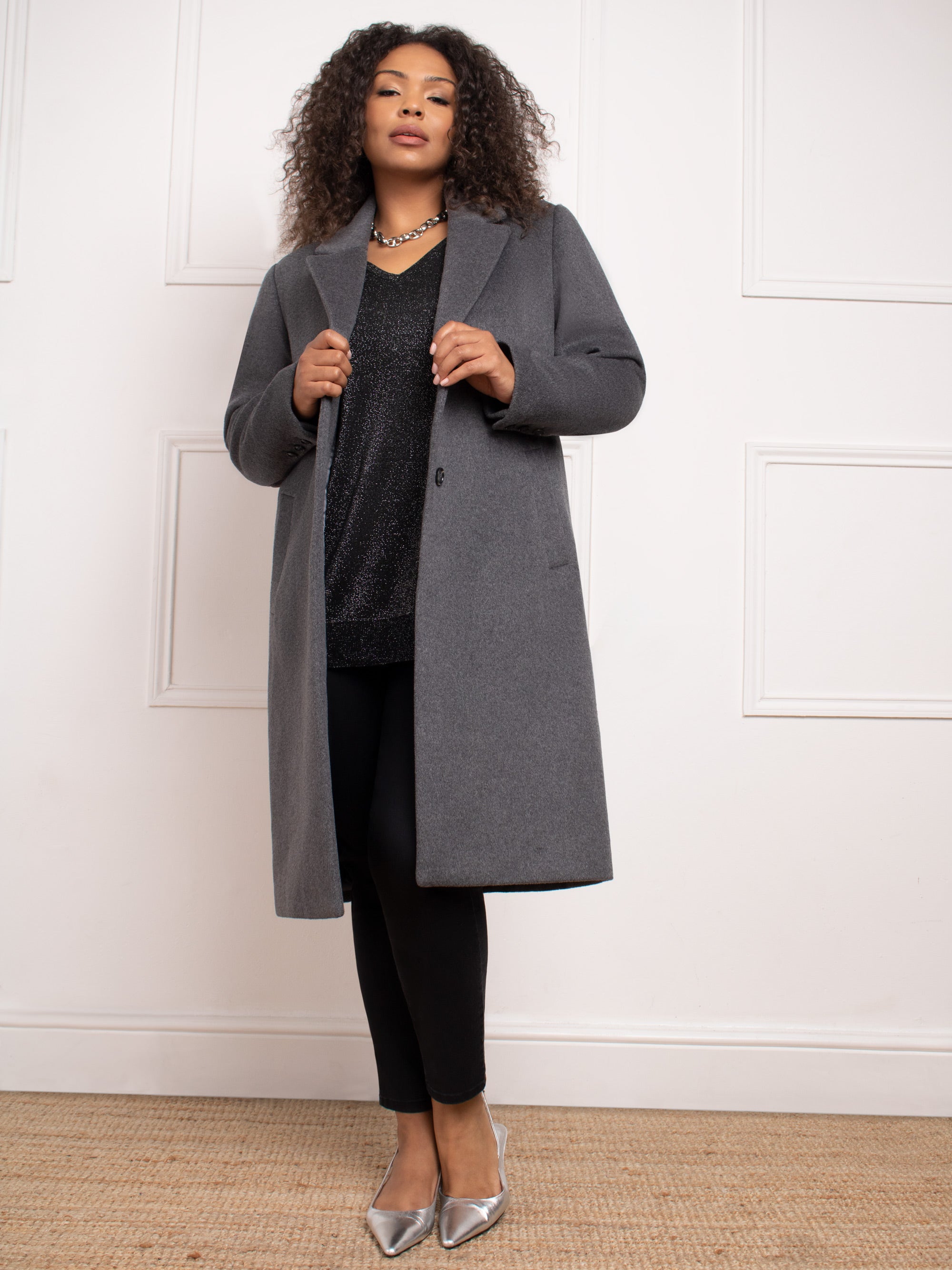 Grey Wool Blend Long Tailored Coat