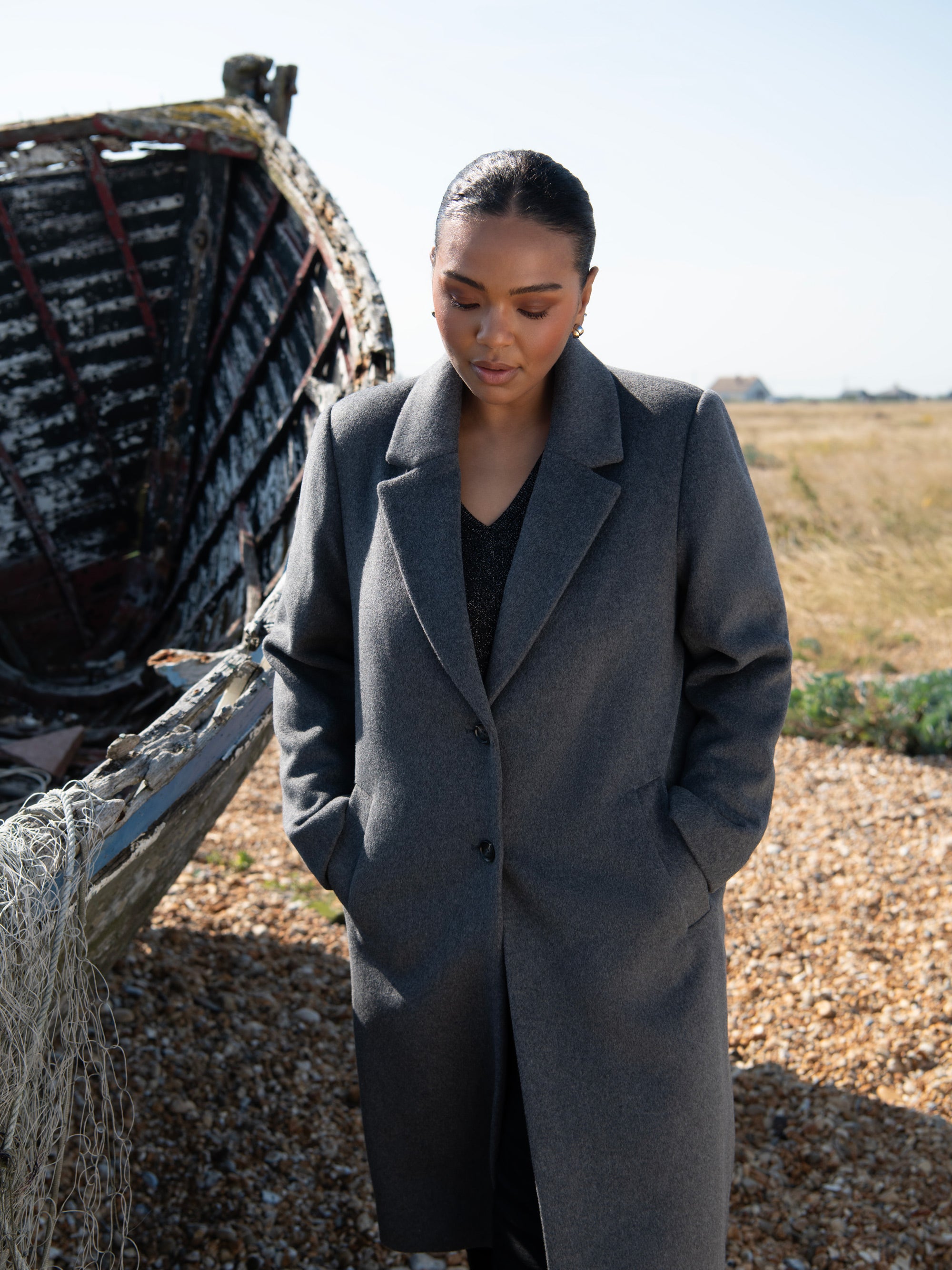 Grey Wool Blend Long Tailored Coat