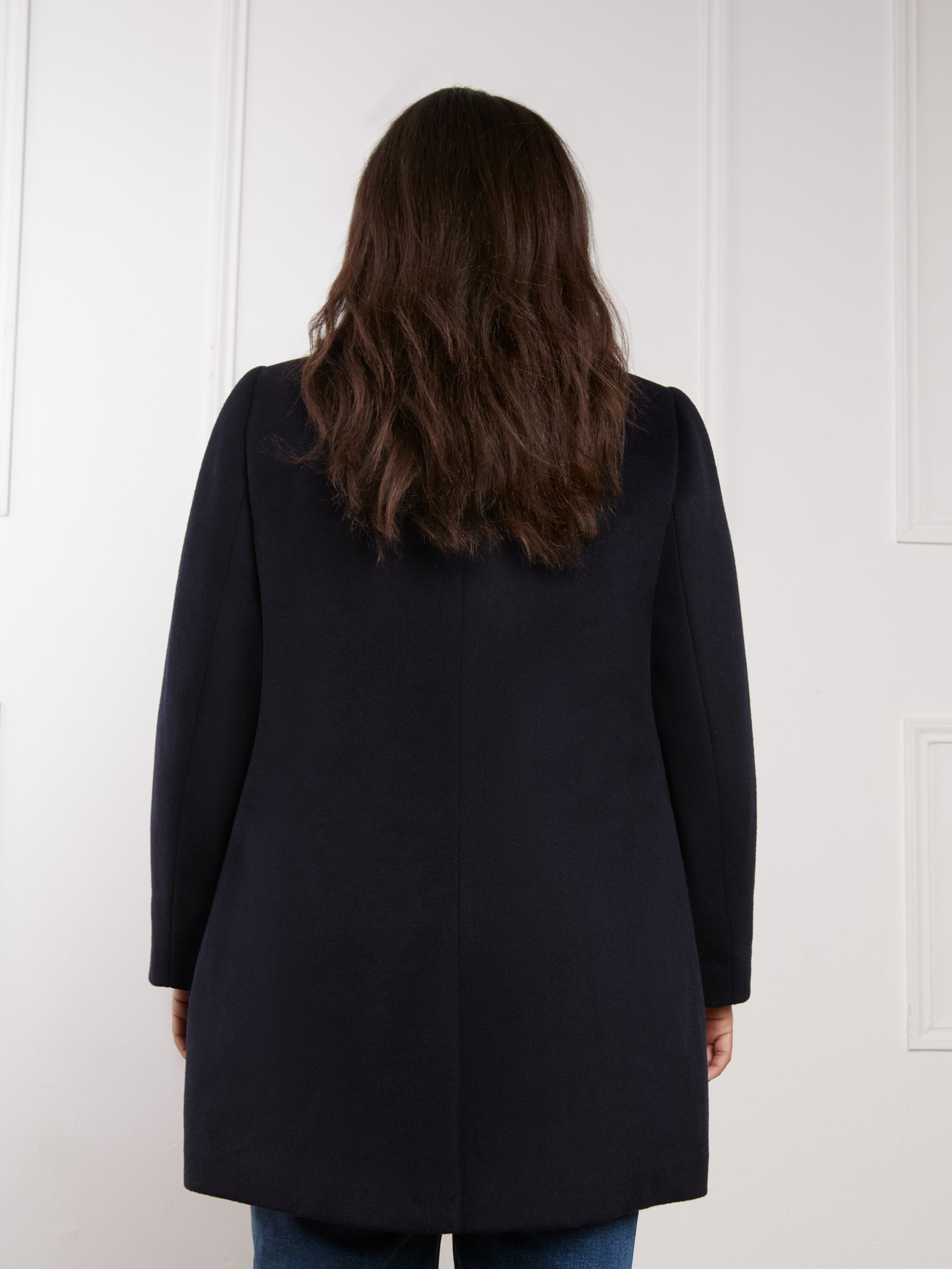 Navy Wool Blend Short Tailored Coat