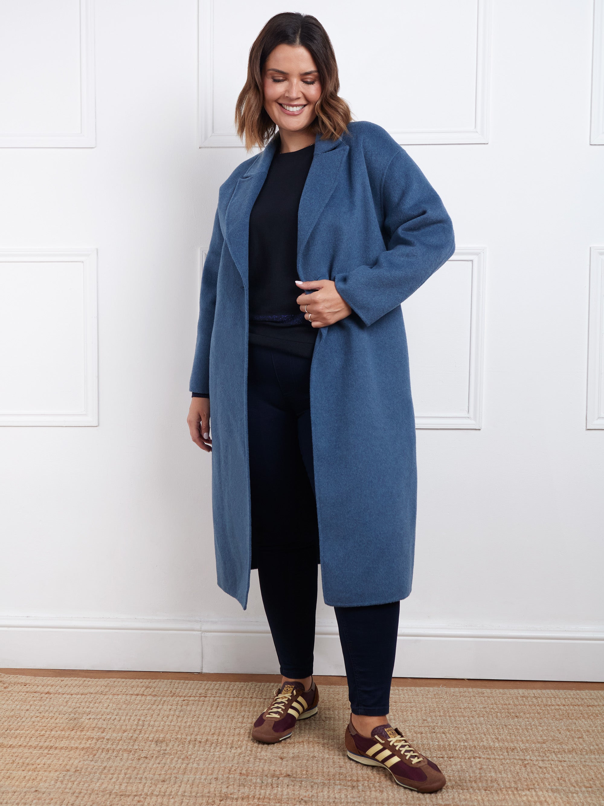 Blue Wool Blend Double Faced Long Coat