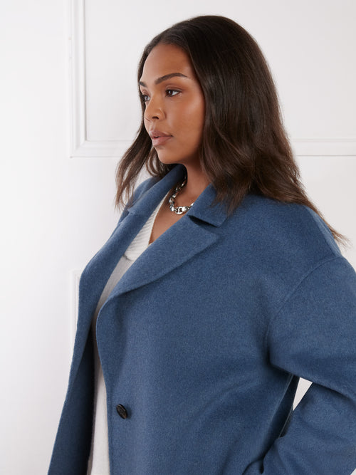 Blue Wool Blend Double Faced Long Coat