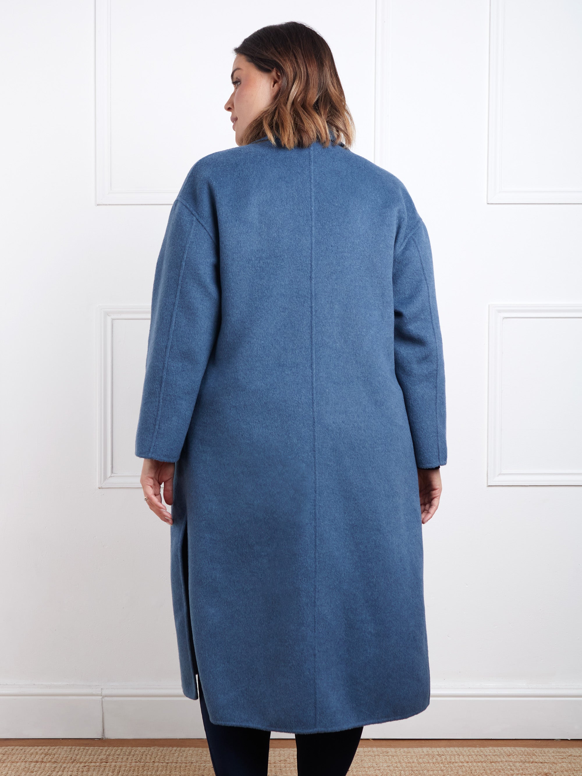 Blue Wool Blend Double Faced Long Coat