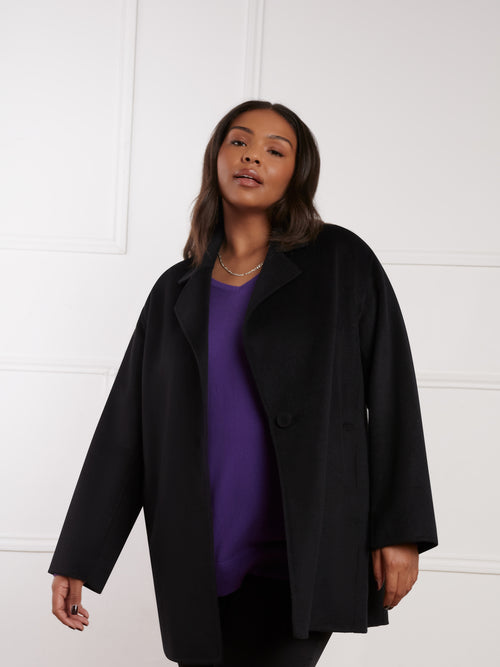 Black Wool Blend Double Faced Short Coat