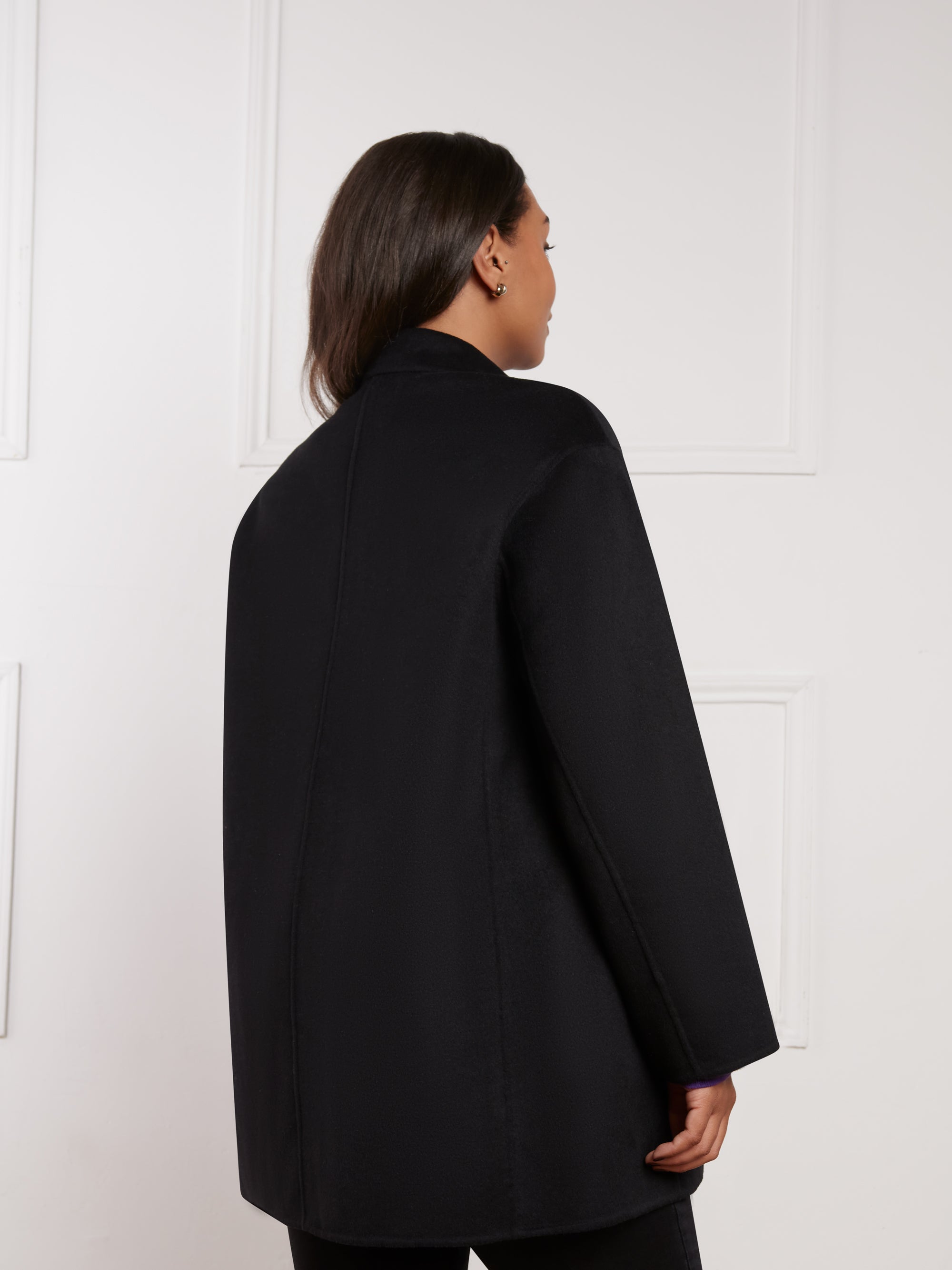 Black Wool Blend Double Faced Short Coat